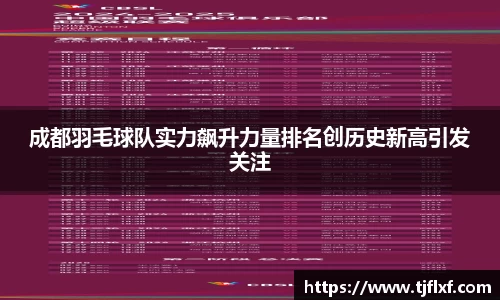 成都羽毛球队实力飙升力量排名创历史新高引发关注